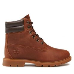 Trapery Timberland. Brązowe traperki Timberland, bez wzorów, bez obcasa, bez zapięcia. Za 649.99 zł.