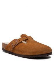 Birkenstock Klapki Boston Vl/Sheraling 1001141 Brązowy. Brązowe klapki Birkenstock, bez wzorów, ze skóry, bez obcasa, bez zapięcia. Za 799.99 zł.