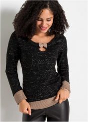 Sweter dzianinowy. Czarne swetry bonprix, bez wzorów, z dzianiny, eleganckie, bez ramiączek. Za 114.99 zł.