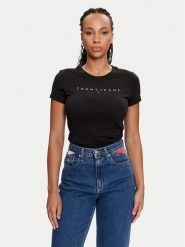 Tommy Jeans T-Shirt Linear DW0DW18398 Czarny Slim Fit. Czarne t-shirty Tommy Jeans, xs, bez wzorów, z bawełny, bez kołnierzyka, bez ramiączek. Za 119.99 zł.