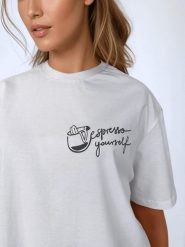 Biały T-shirt Damski Espresso Yourself BeShaped. Brązowe t-shirty sportowe BESHAPED, uniwersalny, bez wzorów, z bawełny, bez ramiączek, na fitness i siłownię. Za 159.20 zł.