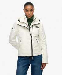 Superdry Damska kurtka Windbreaker górska z kapturem slim z recyklingowanego. Białe kurtki Superdry, bez wzorów, z materiału, z kapturem. Za 408.15 zł.