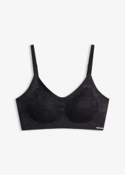 Wyściełowany biustonosz Feel Comfort bez fiszbinów, z koronką. Czarne biustonosze bonprix, bez wzorów, z koronki. Za 32.99 zł.