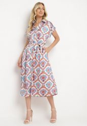Niebiesko-Pomarańczowa Koszulowa Boho Sukienka z Wiskozą na Guziki z Paskiem Hosofia. Niebieskie sukienki Born2be, l, bez wzorów, z materiału, boho, bez kołnierzyka, bez ramiączek, midi, koszulowe. W wyprzedaży za 118.99 zł.