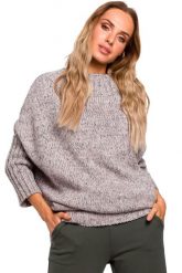 Sweter damski oversize z wełną melanżowy szary. Szare swetry Polski Producent, l, bez wzorów, z wełny, bez ramiączek. Za 220.00 zł.