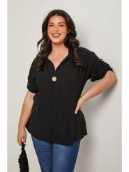 Curvy Lady Bluzka w kolorze czarnym rozmiar: 44/46. Czarne bluzki Curvy Lady, bez wzorów, klasyczne, bez kołnierzyka, bez ramiączek. Za 101.23 zł.