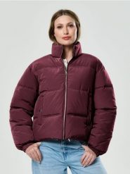 Kurtka puffer z ociepleniem - bordowy. Czerwone kurtki Sinsay, l, bez wzorów, bez kaptura. Za 89.99 zł.