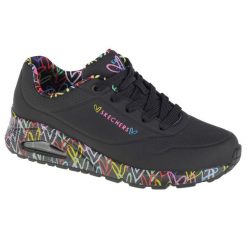 Buty sportowe Sneakersy damskie, Skechers Uno-Loving Love. Czarne buty sportowe lifestyle Skechers, bez wzorów, z materiału, bez zapięcia, trekkingowe. Za 379.99 zł.