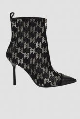 KARL LAGERFELD Czarne skórzane botki na szpilce Ankle Boot Monogram. Czarne botki KARL LAGERFELD, bez wzorów, bez obcasa, na szpilce, bez zapięcia. W wyprzedaży za 669.99 zł.