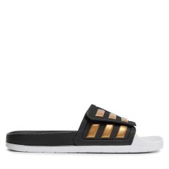 Klapki adidas. Czarne klapki adidas, bez wzorów, sportowe, bez obcasa, bez zapięcia. Za 149.99 zł.
