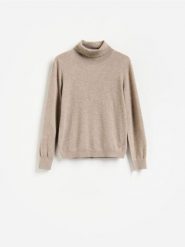 Golf z wełny merino - beżowy. Brązowe swetry Reserved, l, bez wzorów, z wełny, bez ramiączek. Za 229.99 zł.