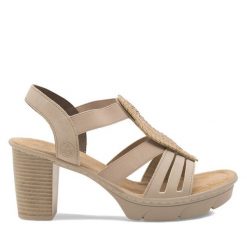 Sandały Rieker. Brązowe sandały Rieker, bez wzorów, bez obcasa, na słupku, bez zapięcia. Za 299.99 zł.