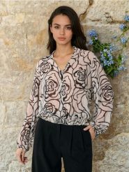 Rozpinana bluzka ze wzorem - wielobarwny. Bluzki Sinsay, l, bez wzorów, bez kołnierzyka, bez ramiączek. Za 39.99 zł.