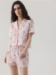 Dwuczęściowa piżama z bawełny - pastelowy róż. Czerwone piżamy Reserved, l, bez wzorów, z bawełny, bez kołnierzyka, bez ramiączek. Za 129.99 zł.