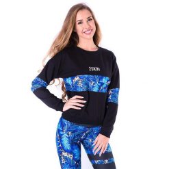 Czarna bluza sportowa na fitness damska 2skin BLUZA LOGO TROPICANA. Czarne bluzy bez kaptura 2SkIN, s, bez wzorów, z bawełny, bez kaptura, na fitness i siłownię. W wyprzedaży za 99.00 zł.