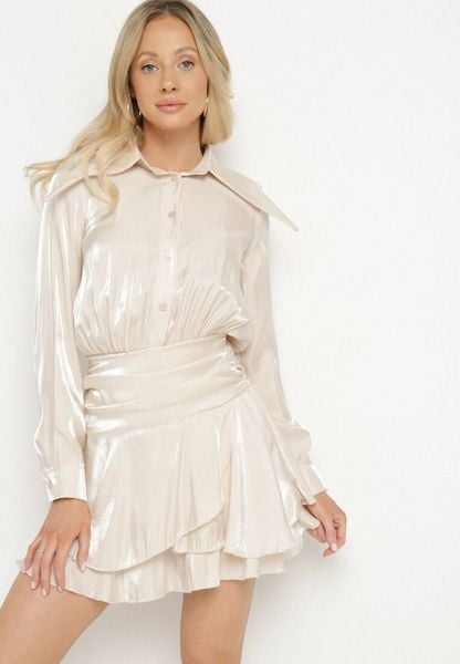 Beżowa Sukienka z Wiskozy o Koszulowym Kroju z Falbankami Liova. Brązowe sukienki Born2be, m, bez wzorów, z wiskozy, wizytowe, bez kołnierzyka, bez ramiączek, koszulowe. Za 129.99 zł.