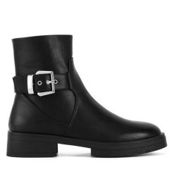 Botki JENNY. Czarne botki Jenny, bez wzorów, bez obcasa, na płaskiej podeszwie, bez zapięcia. Za 143.99 zł.
