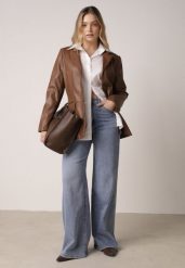 Niebieskie Jeansy z Bawełną o Szerokim Kroju Typu Palazzo Zinnarella. Niebieskie jeansy Born2be, bez wzorów, z bawełny, z podwyższonym stanem. Za 129.99 zł.