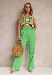 Ciemnozielone Spodnie Szerokie High Waist Tasia. Zielone jeansy Renee, l, z aplikacjami, z jeansu, z podwyższonym stanem. W wyprzedaży za 83.99 zł.