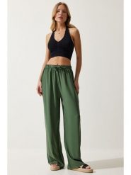 Trendyol Spodnie w kolorze ciemnozielonym rozmiar: 36. Zielone spodnie materiałowe Trendyol, bez wzorów, z bawełny, z podwyższonym stanem. Za 88.45 zł.