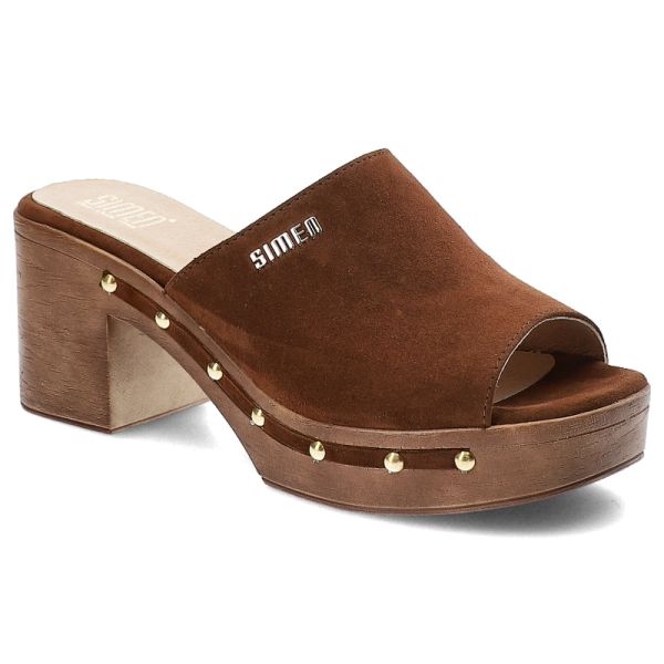 Brązowe Klapki Simen Modne Obuwie Damskie. Brązowe klapki Simen, bez wzorów, z materiału, eleganckie, bez obcasa, na obcasie, bez zapięcia. Za 279.00 zł.