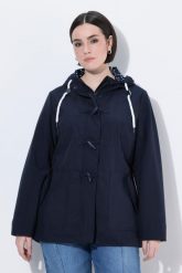 Damskie Kurtka softshellowa HYPRAR hydrofobowa guziki-kołki. Niebieskie kurtki przejściowe sportowe Ulla Popken, plus size, bez wzorów, z dżerseju, z kapturem, trekkingowe. Za 479.99 zł.