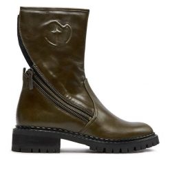Botki Eva Minge. Zielone botki Eva Minge, bez wzorów, bez obcasa, na płaskiej podeszwie, bez zapięcia. Za 299.99 zł.