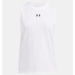 Tank top treningowy damski Under Armour Rival Muscle Tank. Białe topy sportowe Under Armour, m, bez wzorów. Za 84.99 zł.