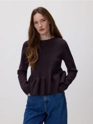 Sweter z baskinką - ciemnobrązowy. Brązowe swetry Reserved, l, bez wzorów, z dzianiny, bez ramiączek. Za 129.99 zł.
