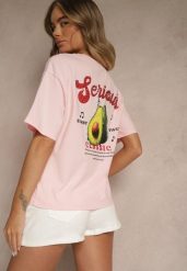 Różowy T-shirt z Bawełną ze Wzorem Awokado Tilannia. Czerwone t-shirty Renee, m, bez wzorów, z bawełny, bez kołnierzyka, bez ramiączek. W wyprzedaży za 75.99 zł.