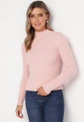 Różowy Wełniany Sweter Prążkowany z Długim Włosiem Aryndra. Czerwone swetry Born2be, bez wzorów, z dzianiny, bez ramiączek. Za 44.99 zł.