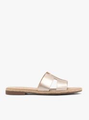 Platynowe klapki H. Brązowe klapki Ryłko, bez wzorów, ze skóry, eleganckie, z okrągłym noskiem, bez obcasa, na obcasie, bez zapięcia. Za 279.99 zł.