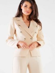 Żakiet Model A441 Beige - awama. Brązowe marynarki i żakiety Awama, l, z aplikacjami, z elastanu, biznesowe, bez ramiączek. Za 497.07 zł.
