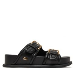 Klapki Liu Jo. Czarne klapki Liu Jo, bez wzorów, bez obcasa, bez zapięcia. Za 539.99 zł.