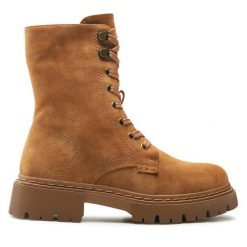 Botki JENNY. Brązowe botki Jenny, bez wzorów, bez obcasa, na płaskiej podeszwie, bez zapięcia. Za 129.99 zł.