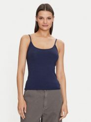Gina Tricot Top 22470 Granatowy Slim Fit. Niebieskie topy Gina Tricot, m, bez wzorów, z bawełny, bez kołnierzyka, bez ramiączek. Za 39.99 zł.