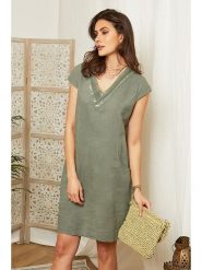 Lin Passion Lniana sukienka w kolorze khaki rozmiar: 38/40. Brązowe sukienki Lin Passion, na co dzień, bez wzorów, z koronki, klasyczne, bez kołnierzyka, bez ramiączek, mini, proste. Za 155.49 zł.