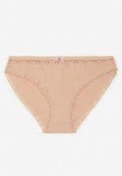 Beżowe Bawełniane Majtki Typu Figi z Koronką i Kokardą Zeteria. Brązowe figi Born2be, bez wzorów, z bawełny. Za 9.99 zł.