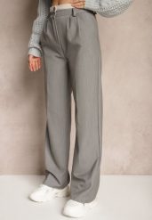 Jasnoszare Spodnie Garniturowe High Waist z Przeszyciami Variola. Szare jeansy Renee, m, bez wzorów, z jeansu, klasyczne, z podwyższonym stanem. W wyprzedaży za 83.99 zł.