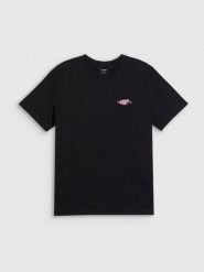 4F T-shirt loose z nadrukiem damski - czarny M. Czarne t-shirty sportowe 4f, m, bez wzorów, z bawełny, bez ramiączek, trekkingowe. Za 79.99 zł.
