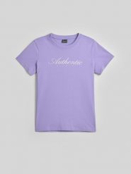 4F T-shirt regular z nadrukiem damski - fioletowy S. Fioletowe t-shirty 4f, s, bez wzorów, z bawełny, biznesowe, bez kołnierzyka, bez ramiączek. Za 59.99 zł.