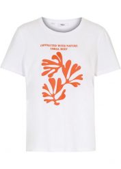 T-shirt z nadrukiem. Białe t-shirty bonprix, bez wzorów, bez kołnierzyka, bez ramiączek. Za 59.99 zł.