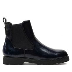 Sztyblety Tamaris. Niebieskie botki Tamaris, bez wzorów, bez obcasa, na płaskiej podeszwie, bez zapięcia. Za 239.99 zł.