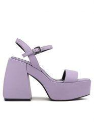 Pinko Sandały Fantine Wedge PE 23 BLKS1 100655 A0N9 Fioletowy. Fioletowe sandały Pinko, bez wzorów, ze skóry, bez obcasa, na słupku, bez zapięcia. Za 1,989.00 zł.