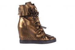 Botki Bayla-136 G655 Skóra Złota, Skóra naturalna - 40. Żółte botki Bayla, bez wzorów, ze skóry, bez obcasa, na koturnie, bez zapięcia. W wyprzedaży za 149.00 zł.