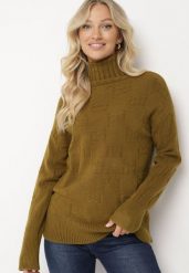 Ciemnozielony Klasyczny Golf Savera. Zielone swetry Born2be, s, bez wzorów, z jeansu, eleganckie, bez ramiączek. W wyprzedaży za 93.49 zł.