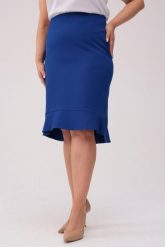 Elegancka ołówkowa spódnica Amelia w szafirowym kolorze PLUS SIZE XXL OVERSIZE WIOSNA. Niebieskie spódnice Moda Size Plus Iwanek, na spotkanie biznesowe, plus size, bez wzorów, z elastanu, eleganckie, mini, asymetryczne. Za 219.90 zł.