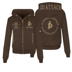 Bluza z zamkiem JD ATTACK Harriet. Brązowe bluzy JD ATTACK, l, bez wzorów, z bawełny, bez ramiączek, bez kaptura. Za 229.00 zł.