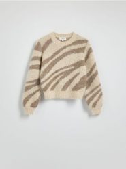 Żakardowy sweter ze zwierzęcym wzorem - wielobarwny. Swetry Reserved, l, bez wzorów, z wełny, bez ramiączek. W wyprzedaży za 119.99 zł.