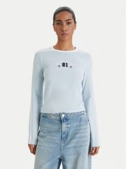 Guess Jeans Bluzka W6RI17 J1314 Błękitny Regular Fit. Niebieskie bluzki Guess Jeans, xl, z aplikacjami, z bawełny, bez kołnierzyka, bez ramiączek. Za 169.99 zł.